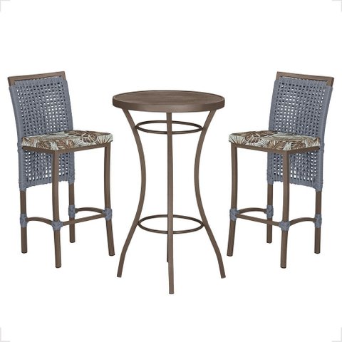 Mesa Bistrô e 2 Banquetas Roma Marrom Corda Náutica Estofado 6 Trama Original
