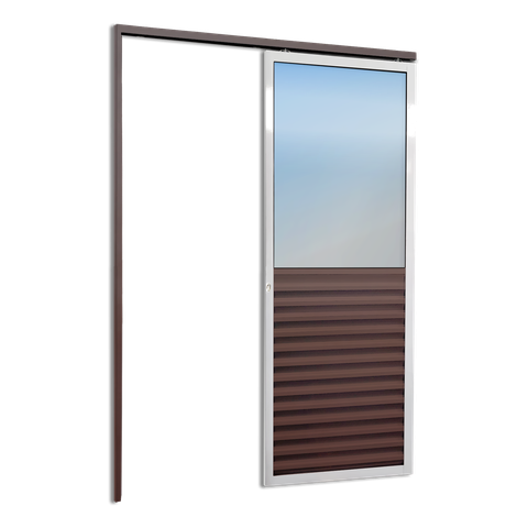Porta Correr Susp.Meia Veneziana Meia Vidro Esq L.25 Mix Corten 210x90 Brimak