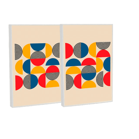 Quadro Decorativo Bauhaus Abstrato Moderno em 2 Telas com Moldura Filete