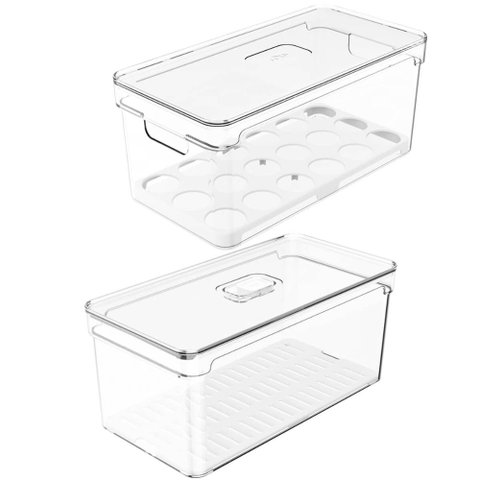 Kit 2 Organizadores de Geladeira Porta Ovos 36 Un Porta Frutas Legumes Verduras 5l Clear Fresh ou
