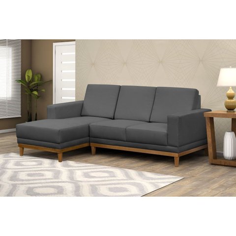 Sofá 3 Lugares com Chaise Lado Direito Cronus Cinza