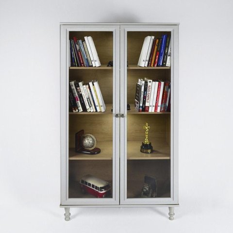 Armário Multiuso 2 Portas De Vidro Ditália Luz E-957 Cinza