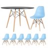Mesa Redonda Eames 120cm Preto + 6 Cadeiras Azul Claro - 1