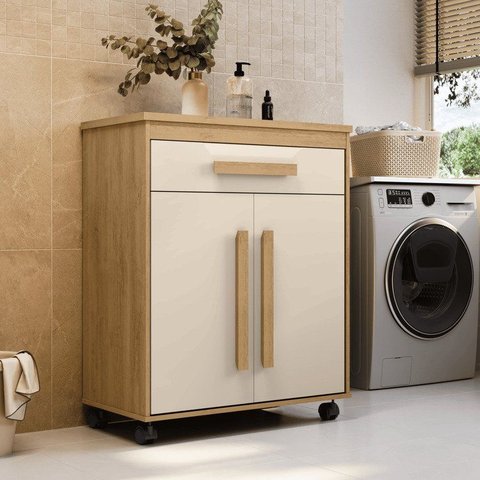 Armário Multiuso Chile com 2 Portas e 1 Gaveta com Prateleira e Rodízios Cinamomooff White