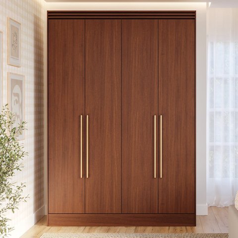 Guarda-Roupa Solteiro 4 Portas 159cm 100% MDF Lumiar Espresso Móveis Marrom/Jequitiba