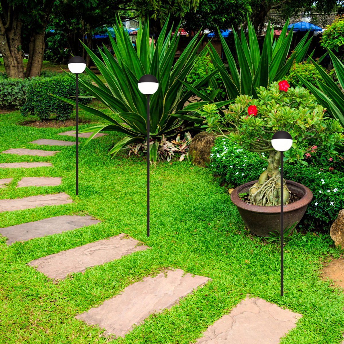 5 Balizador Espeto Externo Jardim Preto Globo Vidro Branco Lup35 - 7