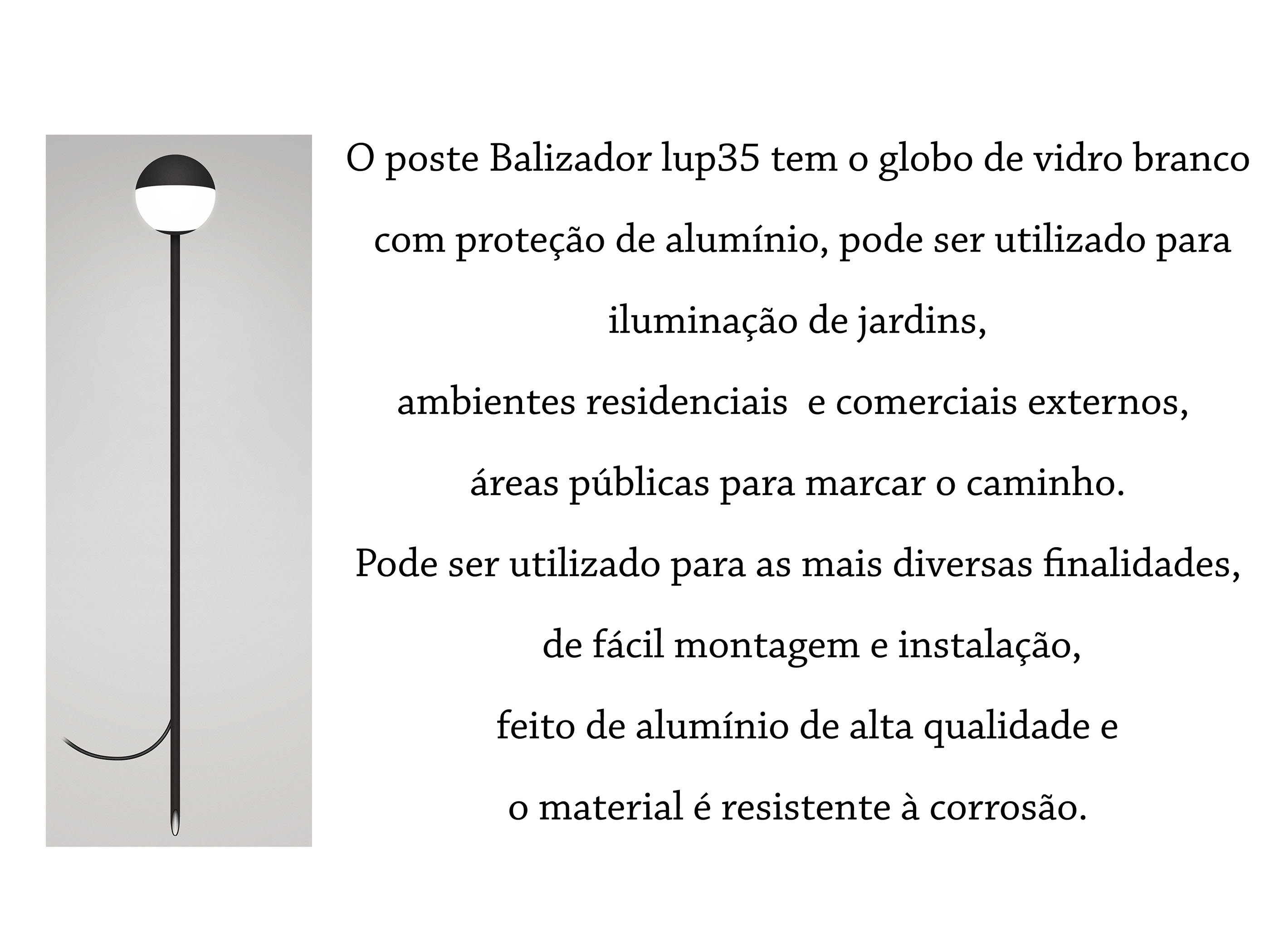 5 Balizador Espeto Externo Jardim Preto Globo Vidro Branco Lup35 - 5