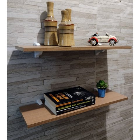 Kit 2 Prateleiras Avelã 100% Mdf 60x20 C Suporte Tucano