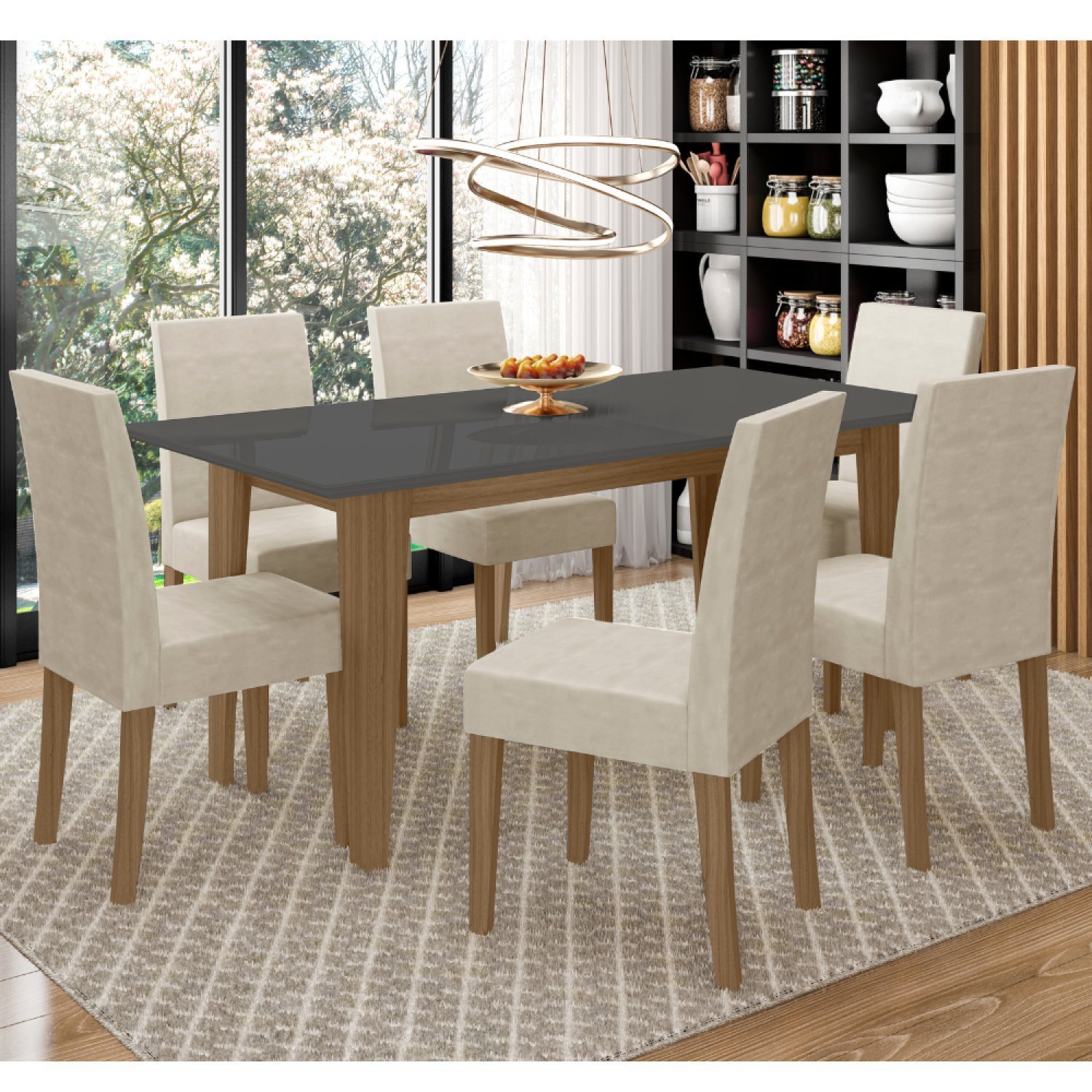 Conjunto Sala de Jantar Mesa Retangular Liz com Vidro 160cm 6 Cadeiras Josi - 2