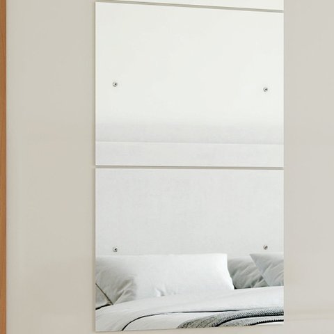 Kit 03 Espelhos Happy 50 x 40cm (Axl) com Parafuso e Bucha de Silicone para Guarda-Roupas Branco
