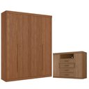 Ver imagem 1 de Guarda Roupa Casal Ripado 4 Portas Buriti e Cômoda Havana Master Jatobá Acetinado - Santos Andirá