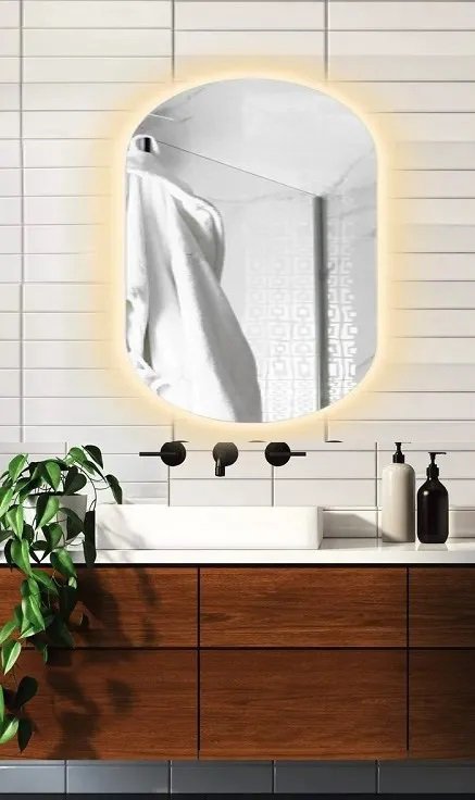 Espelho Lapidado Oval Iluminado com Led Quente - 50x100cm Woodglass Oval Iluminado Led - 9