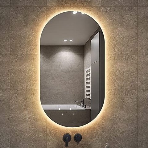 Espelho Lapidado Oval Iluminado com Led Quente - 50x100cm Woodglass Oval Iluminado Led