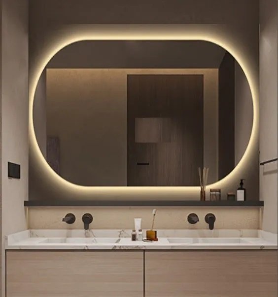 Espelho Lapidado Oval Iluminado com Led Quente - 50x100cm Woodglass Oval Iluminado Led - 15