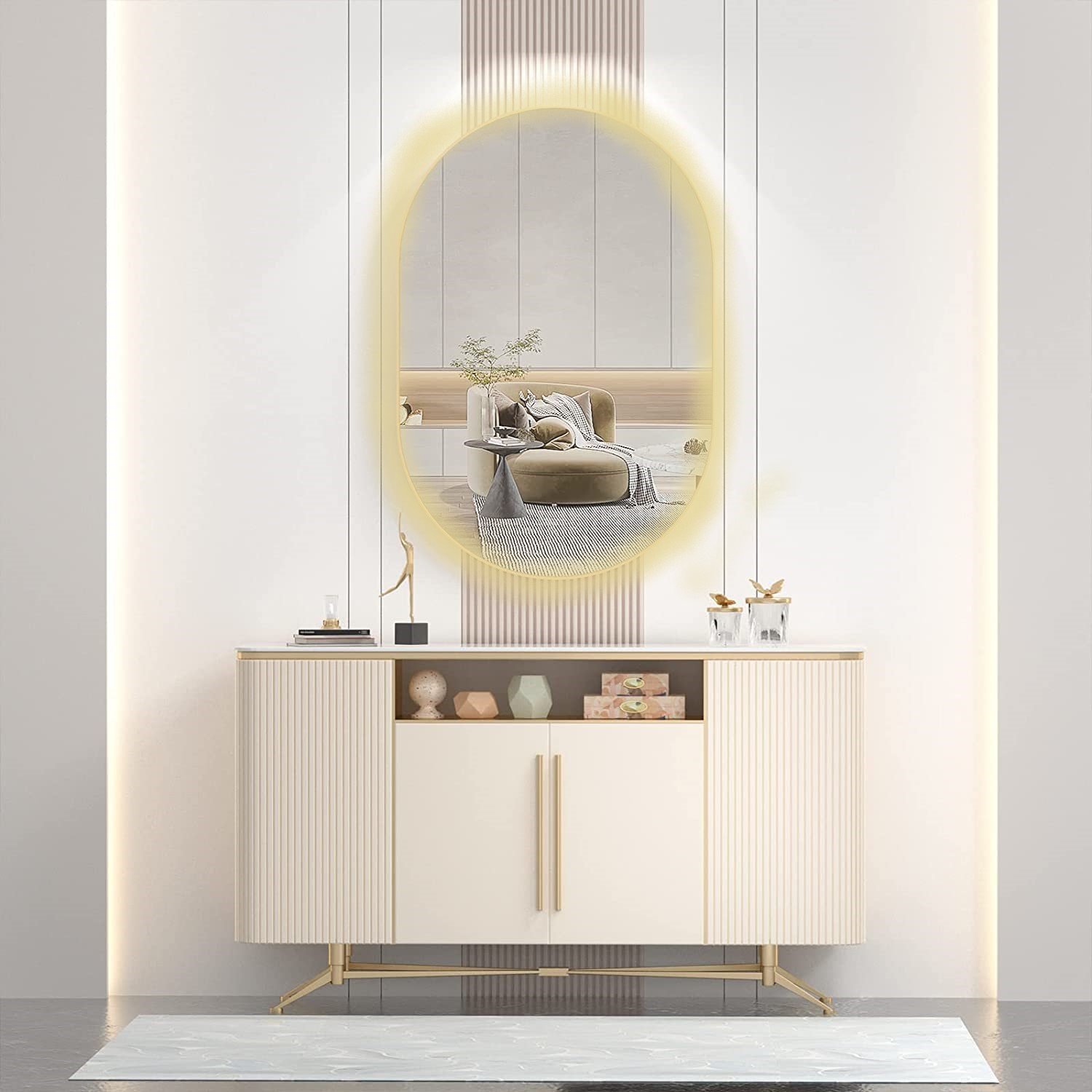 Espelho Lapidado Oval Iluminado com Led Quente - 50x100cm Woodglass Oval Iluminado Led - 12