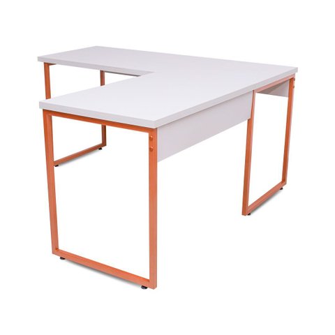 Mesa de Escritório Office Estilo Industrial de Canto 150x150 Branco com Cobre