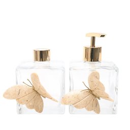 Kit Lavabo Difusor e Saboneteira Borboleta com Cromado Dourado Bege - 1