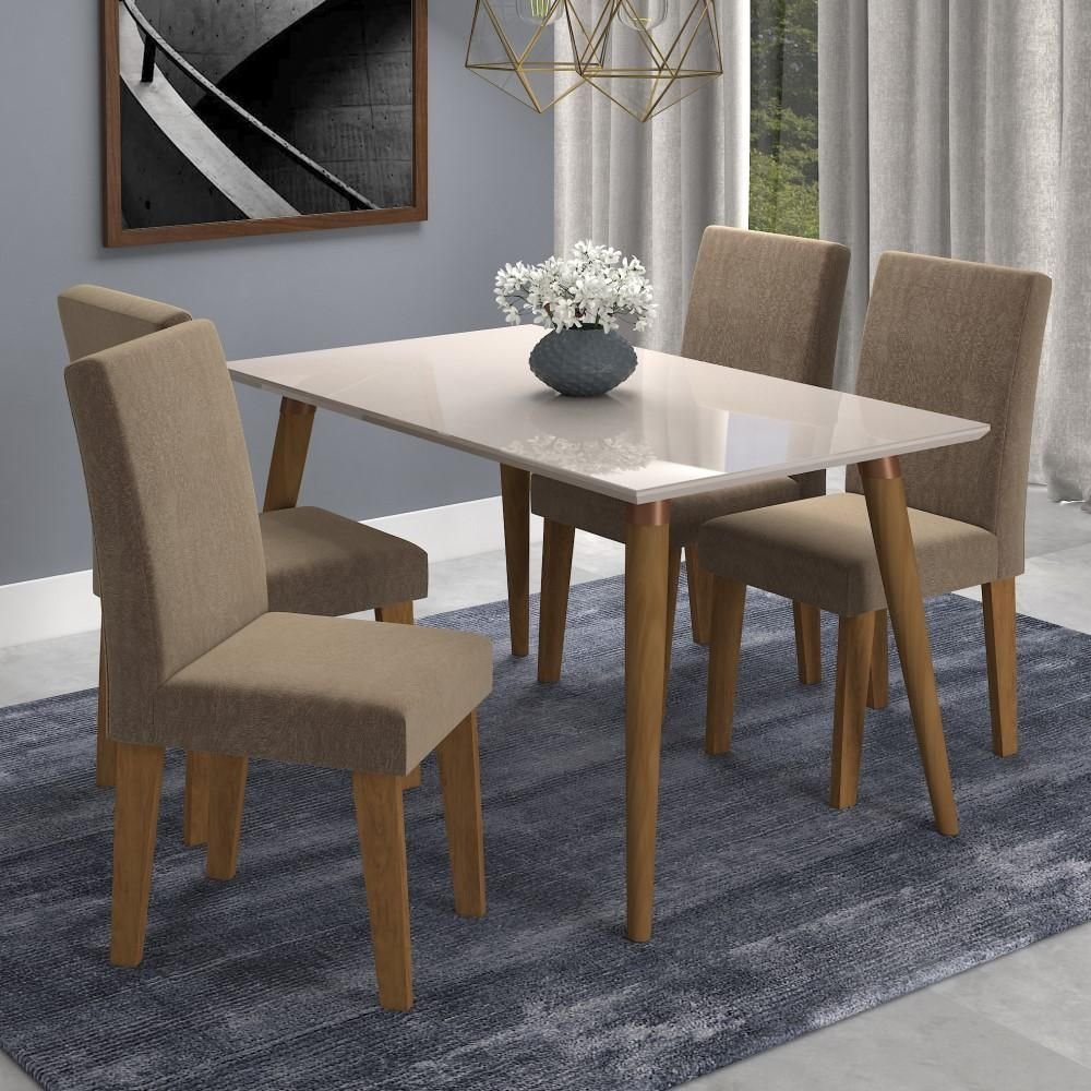 Kit Conjunto Sala de Jantar Mesa Tampo Mdf Vidro 130 Cm com 4 Cadeiras Marrom Madeira Off White é ruim? Kit Conjunto Sala de Jantar Mesa Tampo Mdf Vidro 130 Cm com 4 Cadeiras Marrom Madeira Off White é boa?