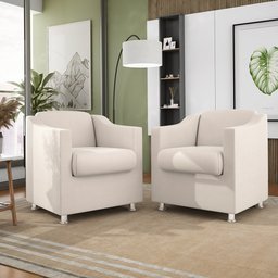 Poltrona Decorativa Escritório Cadeira Manicure Suede Cor:Bege - 2