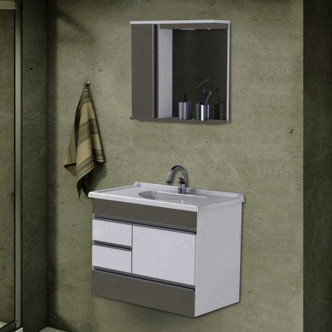 Gabinete Suspenso com 2 Gavetas e 1 Gavetão com Espelheira e Cuba