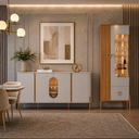 Ver imagem 1 de Cristaleira e Aparador Buffet MDF Portas Vidro LED Embutido Sala Jantar Buffet Hall Louças Taças:Off