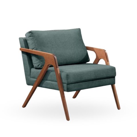 Poltrona Mona Luxo Madeira Maciça Tecido Linho Azul