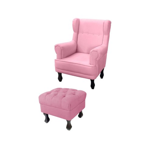 Poltrona de Amamentação Elisa + Puff Retrô Suede Rosa