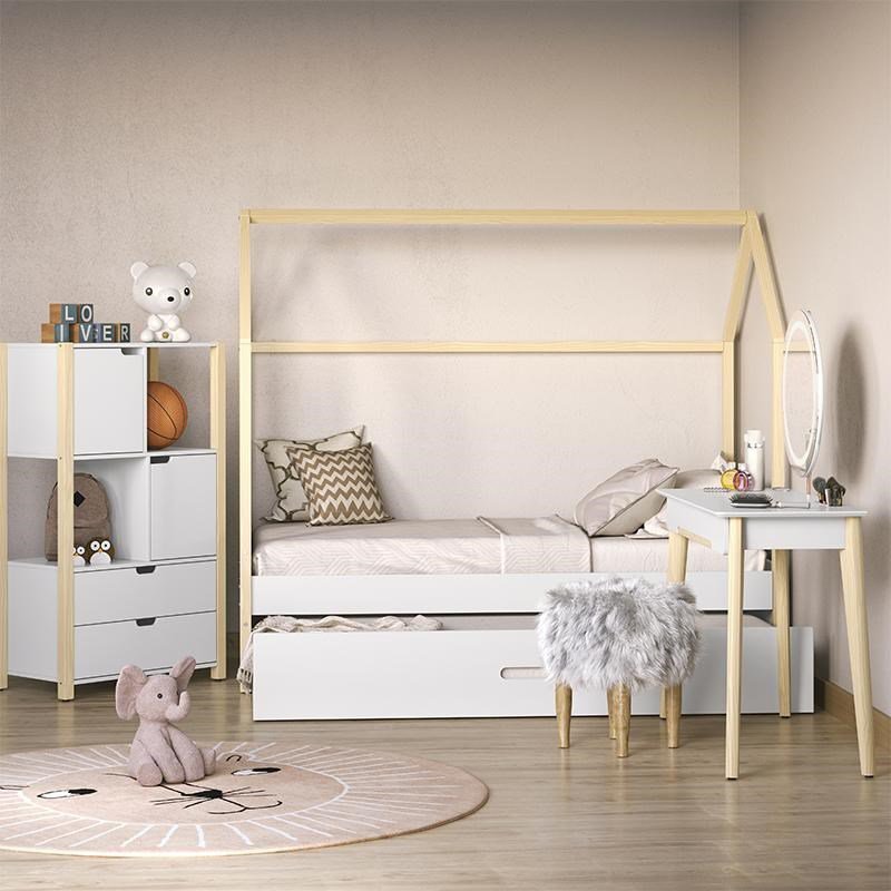 Quarto Infantil Completo Pérola Roupeiro e Cômoda 4 Gavetas Rose - CasaTema