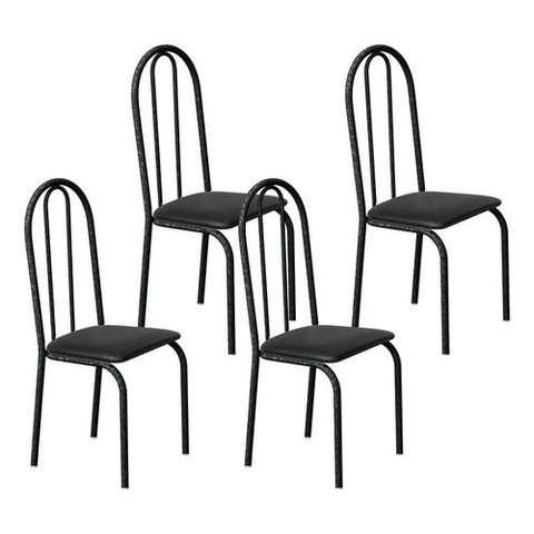 Kit 4 Cadeiras Ubatuba Corino Preto Tubo Martelado