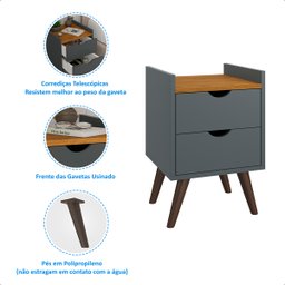 Kit Mesa Cabeceira 2 Gavetas Lindas para Seu Quarto:cinza - 6