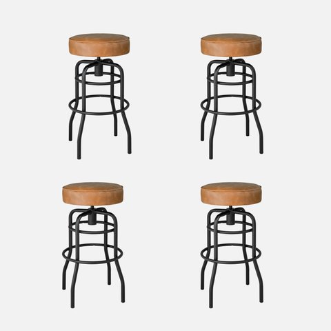 Conjunto 4 Banquetas de Aço 70cm Giratória Paris Preto/Caramelo