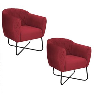 Kit 02 Poltronas Preta Suede - Cor Vermelho