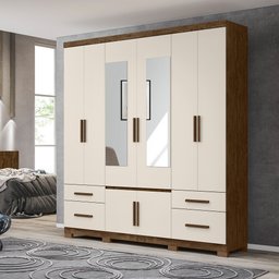 Guarda Roupa 8 Portas com Espelho Porto Plus Castanho Wood Baunilha 943391 Moval - 2