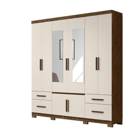 Guarda Roupa 8 Portas com Espelho Porto Plus Castanho Wood Baunilha 943391 Moval