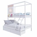 Ver imagem 5 de Beliche Casinha Reta Casal/ Solteiro com 02 Gavetas Madeira Maciça Branco/ Rosa Housin