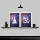 Ver imagem 1 de Kit 2 Quadros Buda Zen Galaxia 45x34cm:Madeira branca