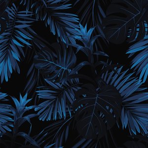 Papel de Parede Temático Samambaias Azuis Noite - 3,3x0,5m