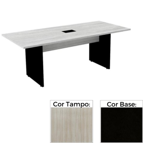 Mesa de Reunião com Caixa de Tomada 260 x 120 cm Pé Painel PE25 MDP Nogueira CasaBlanca Base