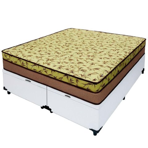 Cama Baú Casal 138 Bipartido Tecido Sintético Branco com Colchão de Espuma Tokio D33 Bege