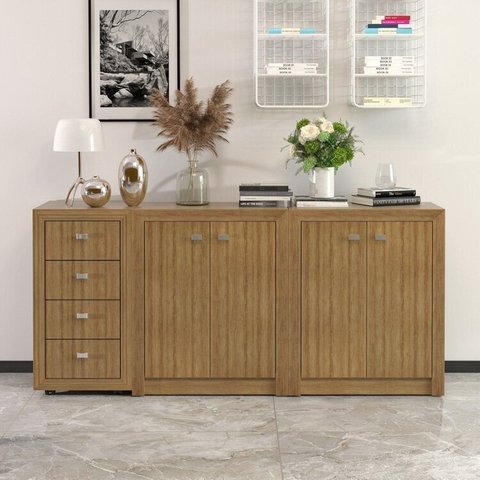 Armário para Escritório 158,5cm com 1 Gaveteiro e 4 Portas Marrom/Amendoa