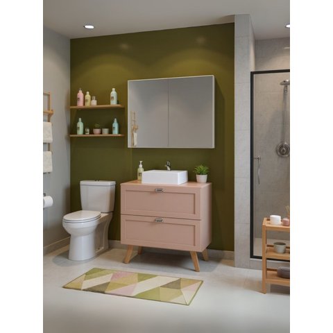 Gabinete para Banheiro com Tampo Cuba e Armario 80cm Retro Mdf Rosa Milano - On Móveis