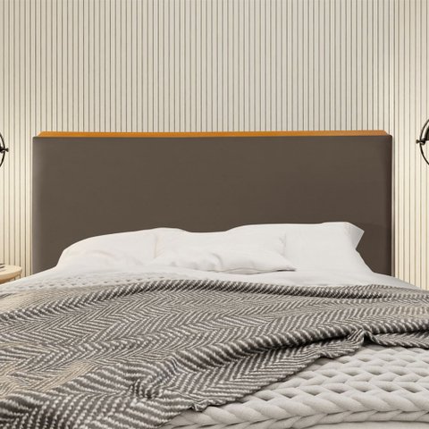 Cabeceira Cama Box Queen 1,60m Estofada Detalhe em Madeira Java Veludo Marrom