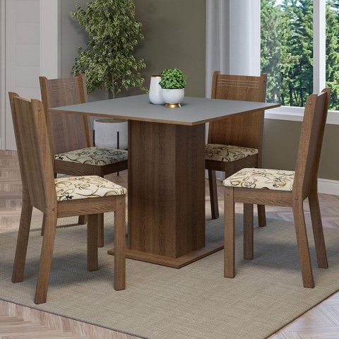 Conjunto Sala de Jantar Mesa Tampo de Madeira 4 Cadeiras Rustic/cinza/lírio Bege Samara Madesa