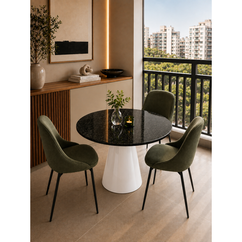 Mesa de Jantar Cone Branco - Redonda 107cm - Mármore São Gabriel