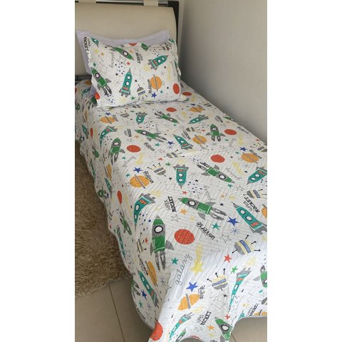 Cobre Leito Dupla Face Infantil Solteiro 2pçs Estampado:branco