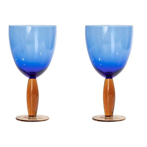 Conjunto de Taça em Vidro Azul e Âmbar