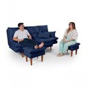 Ver mais imagens de Sofá Cama Andorra 3 Lugares Império Reclinável Casal Pés Madeira com Banqueta Suede Azul Marinho