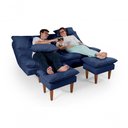 Ver imagem 4 de Sofá Cama Andorra 3 Lugares Império Reclinável Casal Pés Madeira com Banqueta Suede Azul Marinho