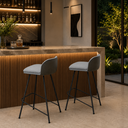 Ver imagem 3 de Kit 2 Banqueta Nobre Luxo Alta Área Gourmet Base de Aço Bancada Cozinha Cinza/Preto