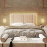 Cabeceira Estofada Iluminação Led Glow Cama Box Casal 140cm Bouclé Bege - 2